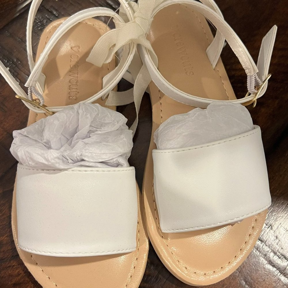 NWT!!! J. Crew Crewcuts Girls $60 Ankle Strap Sandals White Size K12 BF051